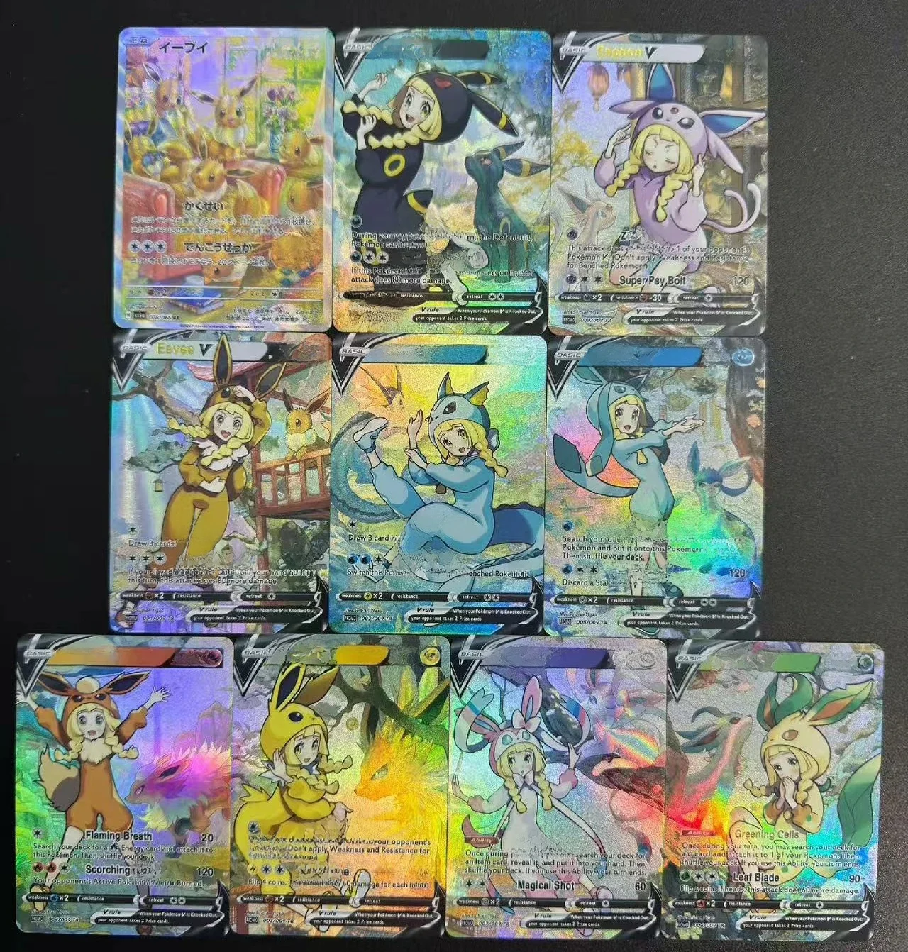 10 pièces/ensemble Pokemon bricolage auto-fait Ptcg Lillie Eevee Umbreon Sylveon Texture carte Flash jeu classique Anime cartes de Collection cadeau