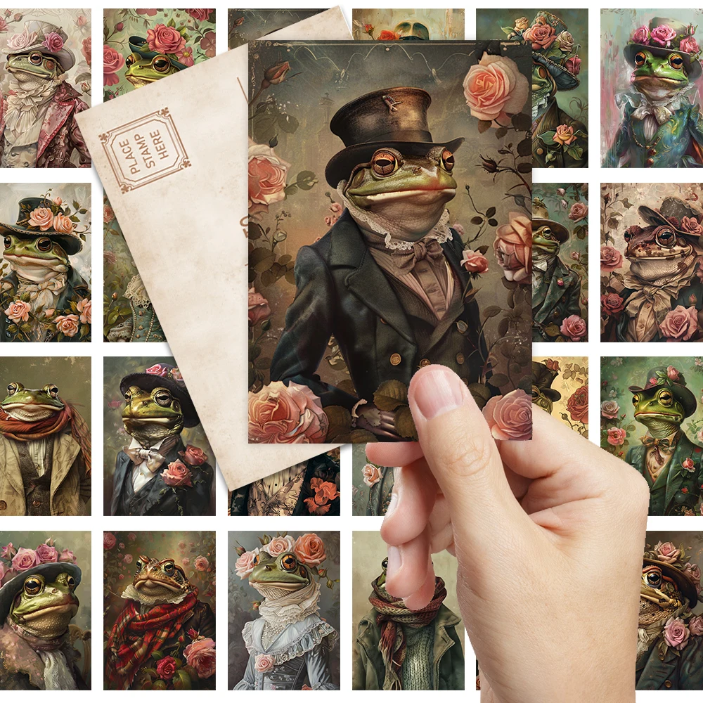 32 Stück, Frosch-Rosen-Postkarte, abstrakt, Geburtstags-/Jubiläumsgeschenk, Sammlerstück, geeignet zum Verschenken, kann per Post verschickt werden.