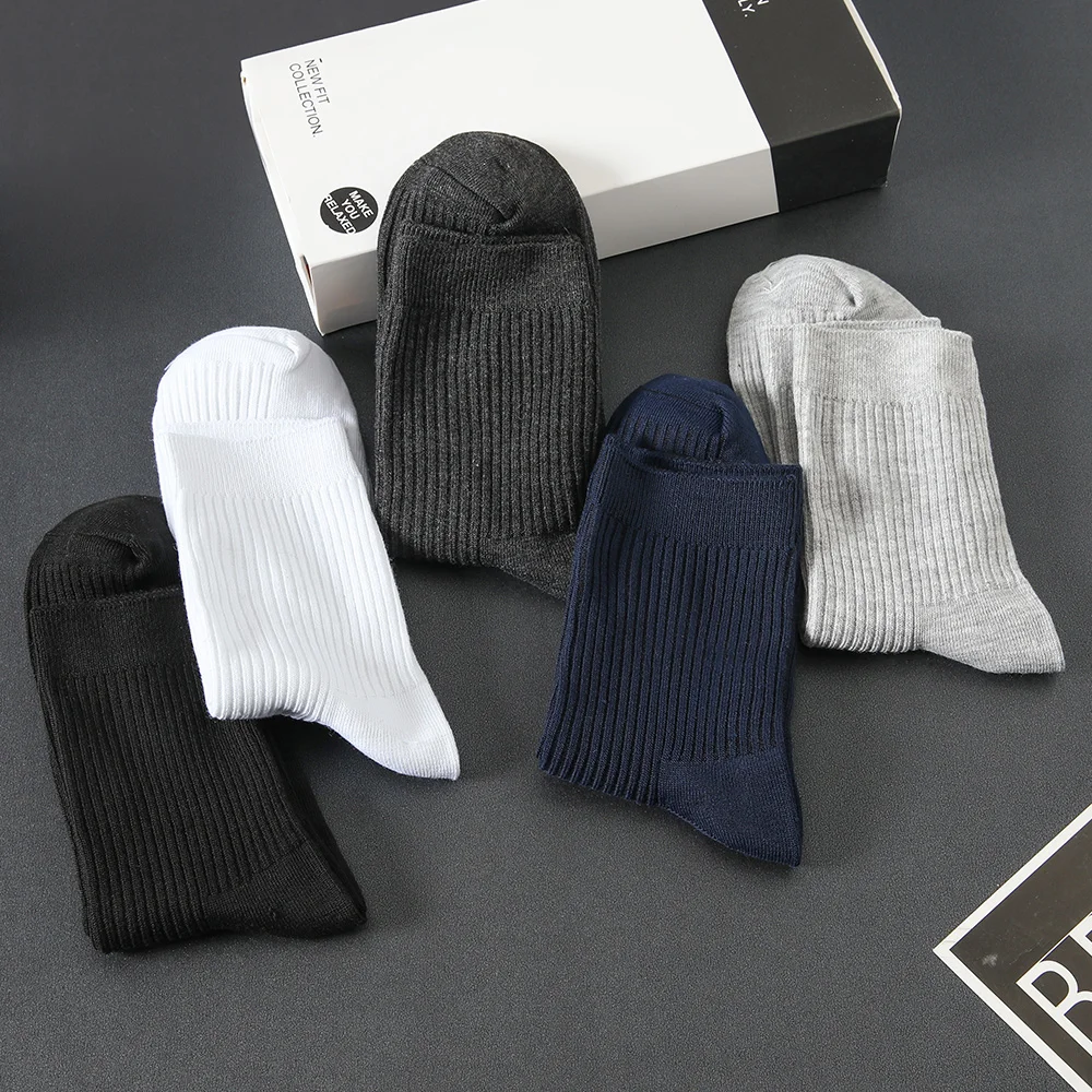 High Quality 5 Pairs/lot Bamboo Fiber Men Socks Breathable Compression Men Long Socks Business Casual Male Large size 38-45