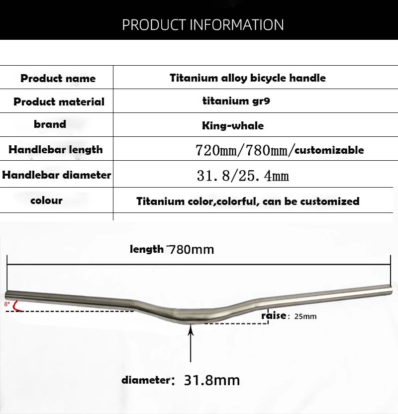 Swallow-Shaped Handlebar, Gravel Bike Part, Titanium Alloy, MTB Bike Frame, Bicycles Accessories, 31.8mm, Custom