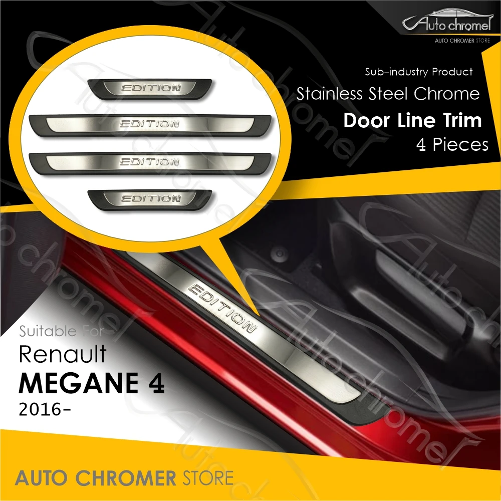 For Renault Megane IV Door Line Trim 4 Pieces 2016-2024 Chrome Accessories Aftermarket Car Styling Sport Tuning Trophy