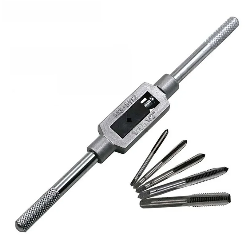 Zestaw gwintowników metrycznych 3F M3 M4 M5 M6 M8 z regulowanym kluczem do gwintowników 1/16-1/4" — zdjęcie 2