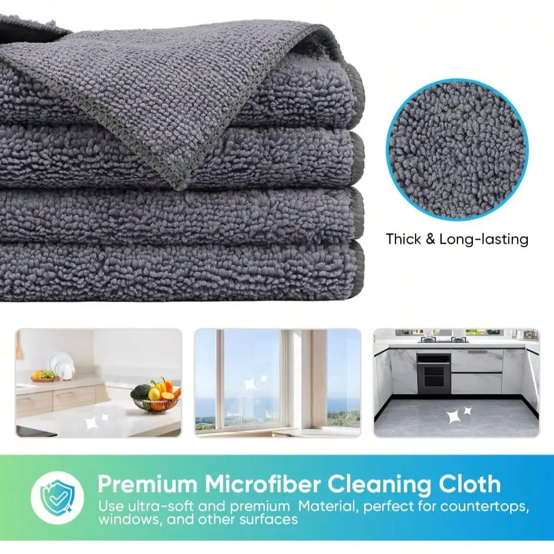 Microfiber Cleaning Cloth, 6 Pack Premium Microfiber Towels for Cars, Lint Free, Scratch-Free, Highly Absorbent, Reusable Cleaning Rags for Car, Household, Kitchen, Window