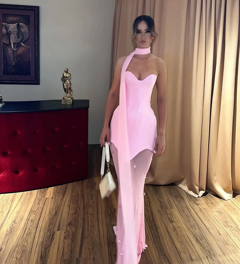 Msikoods Personalizzato 2025 Tendenza Senza Spalline Rosa Porm Abito Illusione Sexy Sirena Abito Formale In Rilievo di Cristallo Celebrity Party Dress