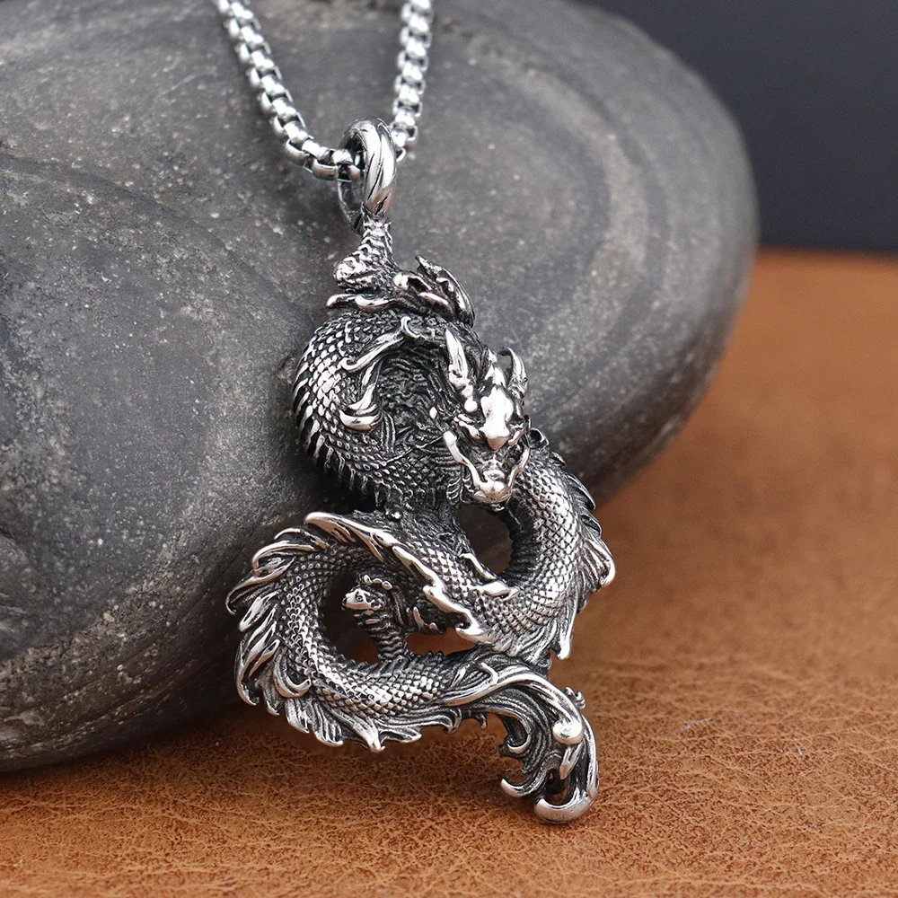 Edelstahl dominierende chinesische Drachen Anhänger Kette für Männer Mode Punk Drachen Halsketten