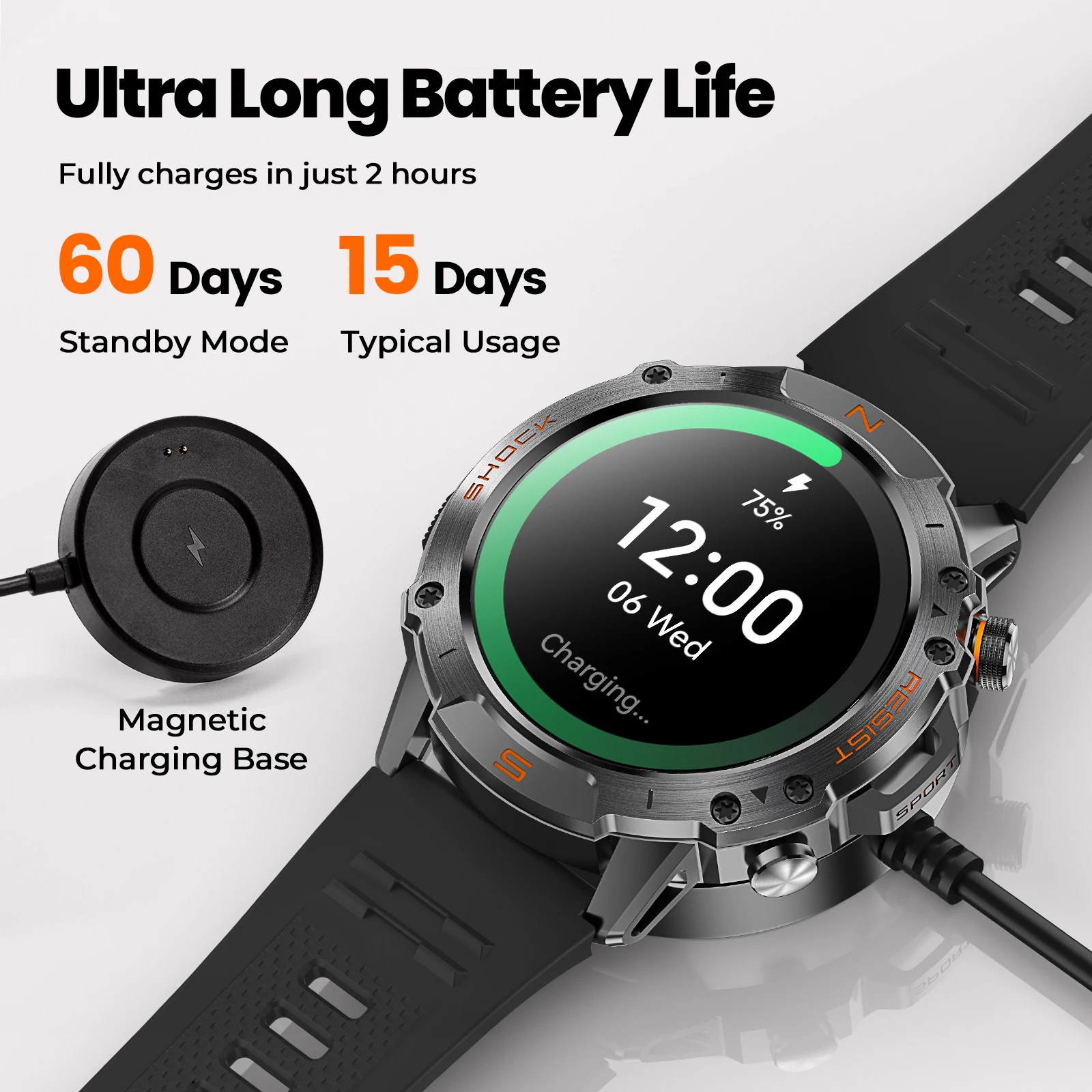 WalkerFit Smart Watch for Men, 1.43" Round AMOLED, 5ATM Waterproof for Swim,Heart Rate & Sleep Monitor,Long Battery for Android