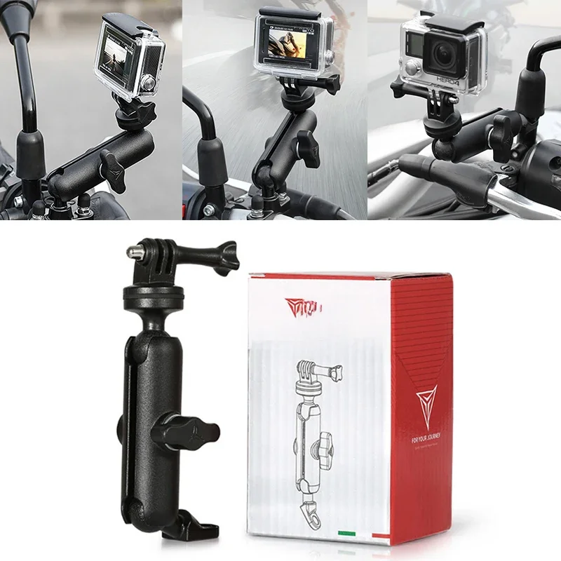 Dla Hero8/7/6/5/4/3 + kamery sportowe akcesorium 360 obracające się motocykl motor statyw lusterko kierownicy uchwyt mocujący — zdjęcie 2