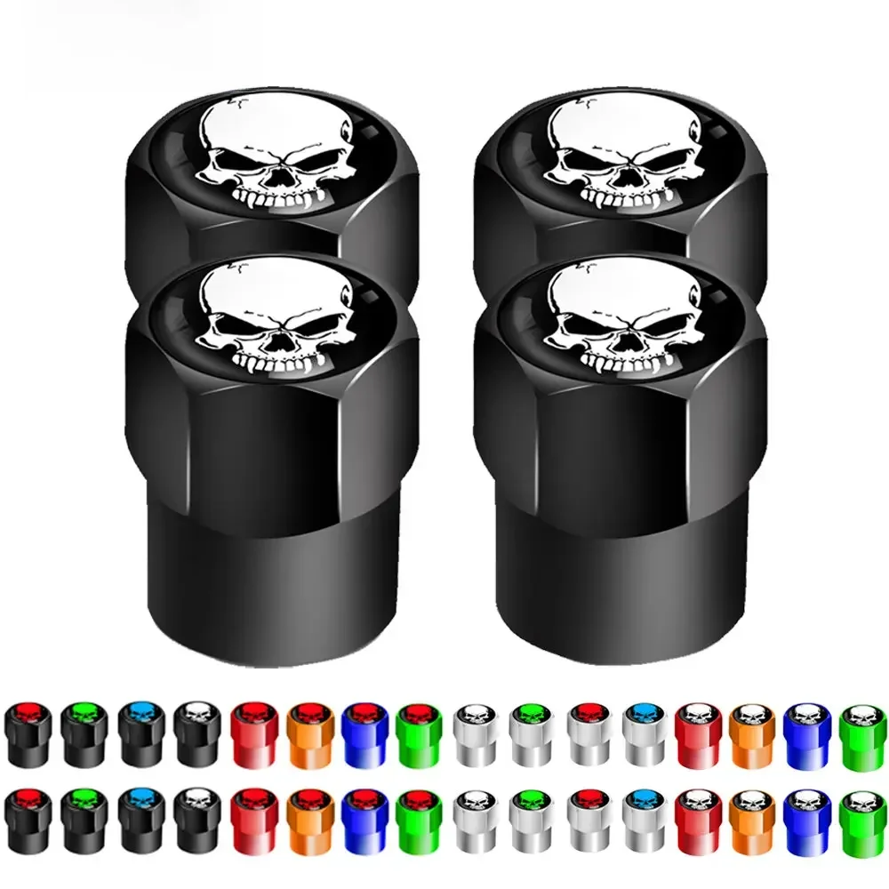 Bouchon de tige de Valve de pneu crâne 4 pièces/ensemble, résistant à la Corrosion, couvercle anti-poussière universel adapté pour voiture, vélo, camion, moto