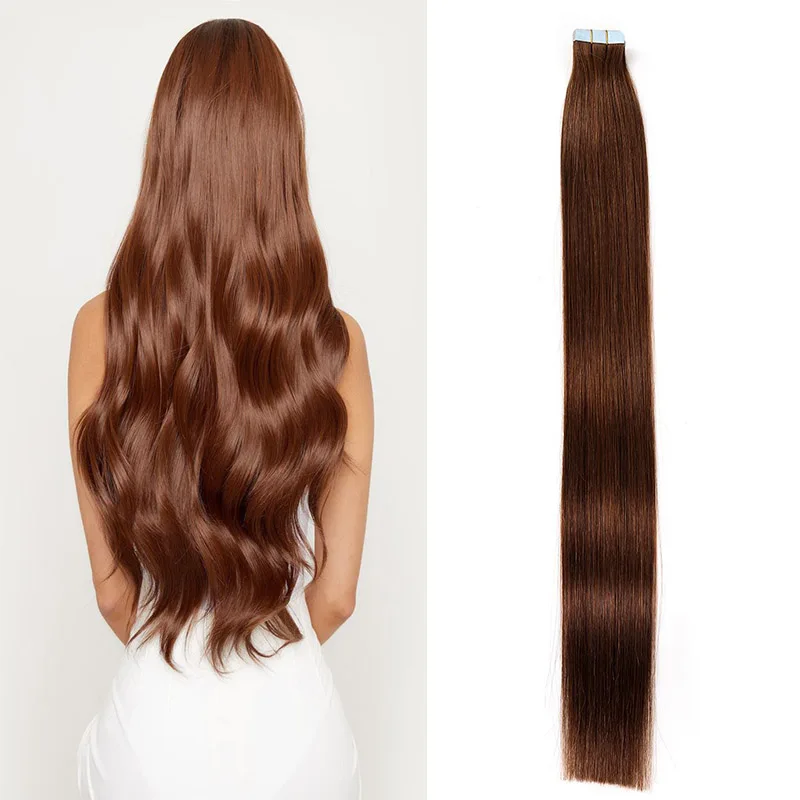 Tape-In Extensões de Cabelo Humano, 100% Remy Hair, Salão de Abastecimento Estética, Natural, Preto, Loiro, Marrom, Borgonha, Vinho Vermelho, 20Pcs,