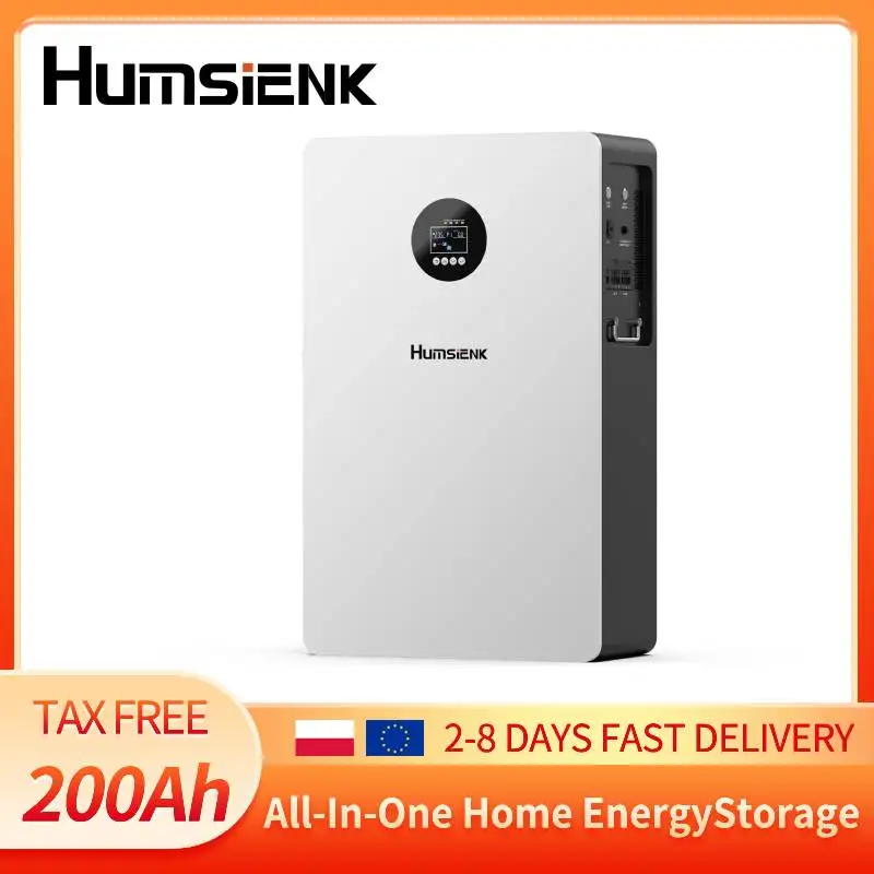 Humsienk 10,24kWh All-in-One-Energiespeichersystem mit 6,5kW reinem Sinuswellen-Solarwechselrichter, AC220V-Ausgang, 120A MPPT-Solarladegerät, PV-Max-Eingang 500V, für Zuhause/Büro, WiFi/CAN/RS485