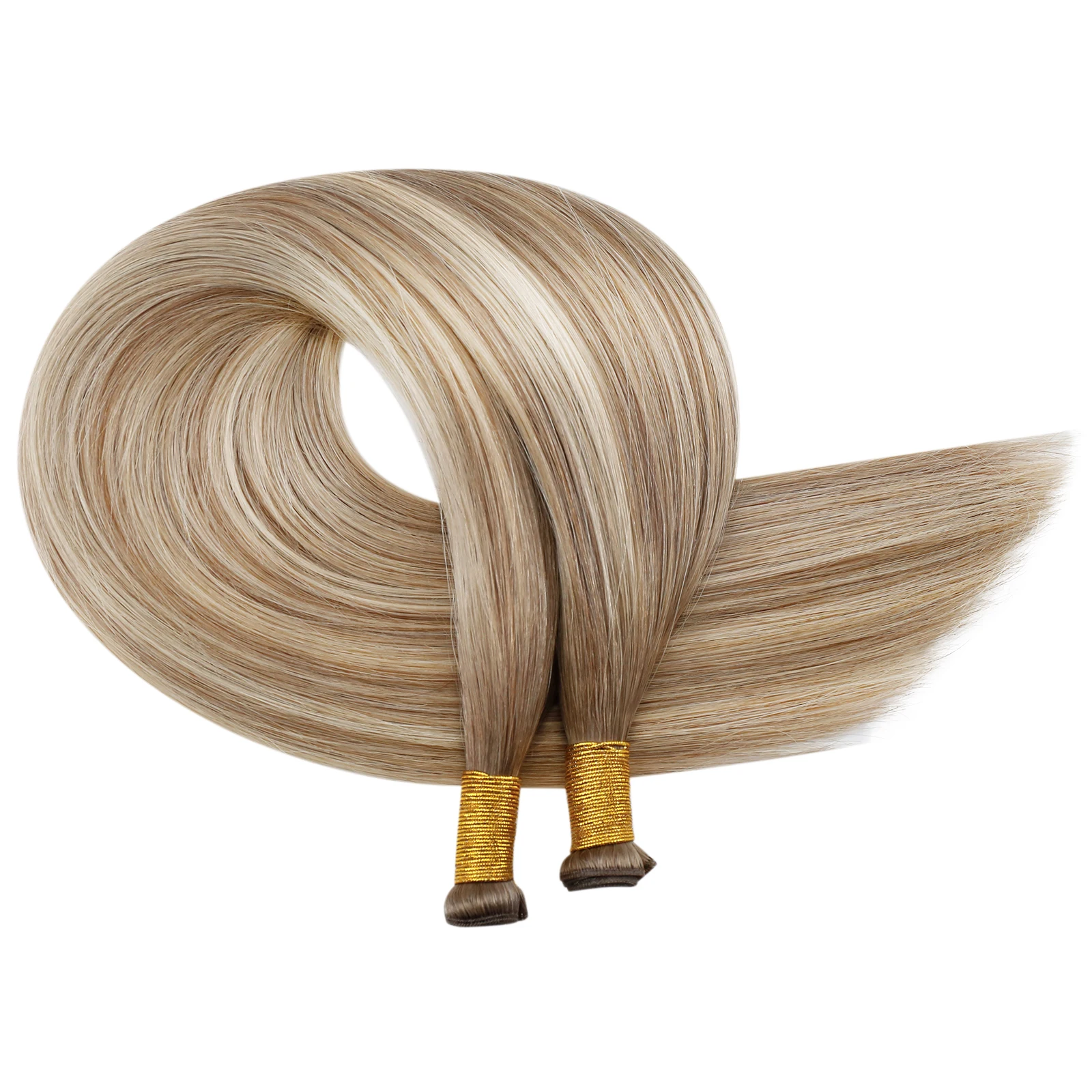 Moresoo Genius Weft Hair Extensions Human Hair Balayage Remy Hand Tied Sew in Hair Extensions Real Human Hair Weft Extensions