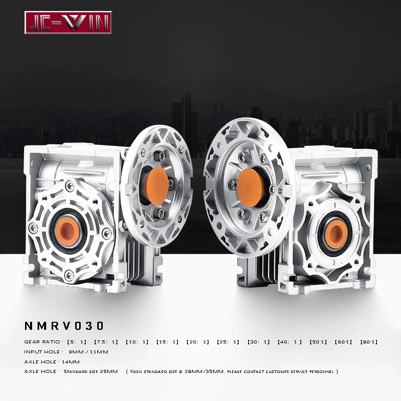 

NMRV030 Speed Reducer Gear Ratio 5:1 to 100:1 Input Hole 9mm/11mm Output Hole 14mm Suitable for CNC Stepper Motor Worm Gear