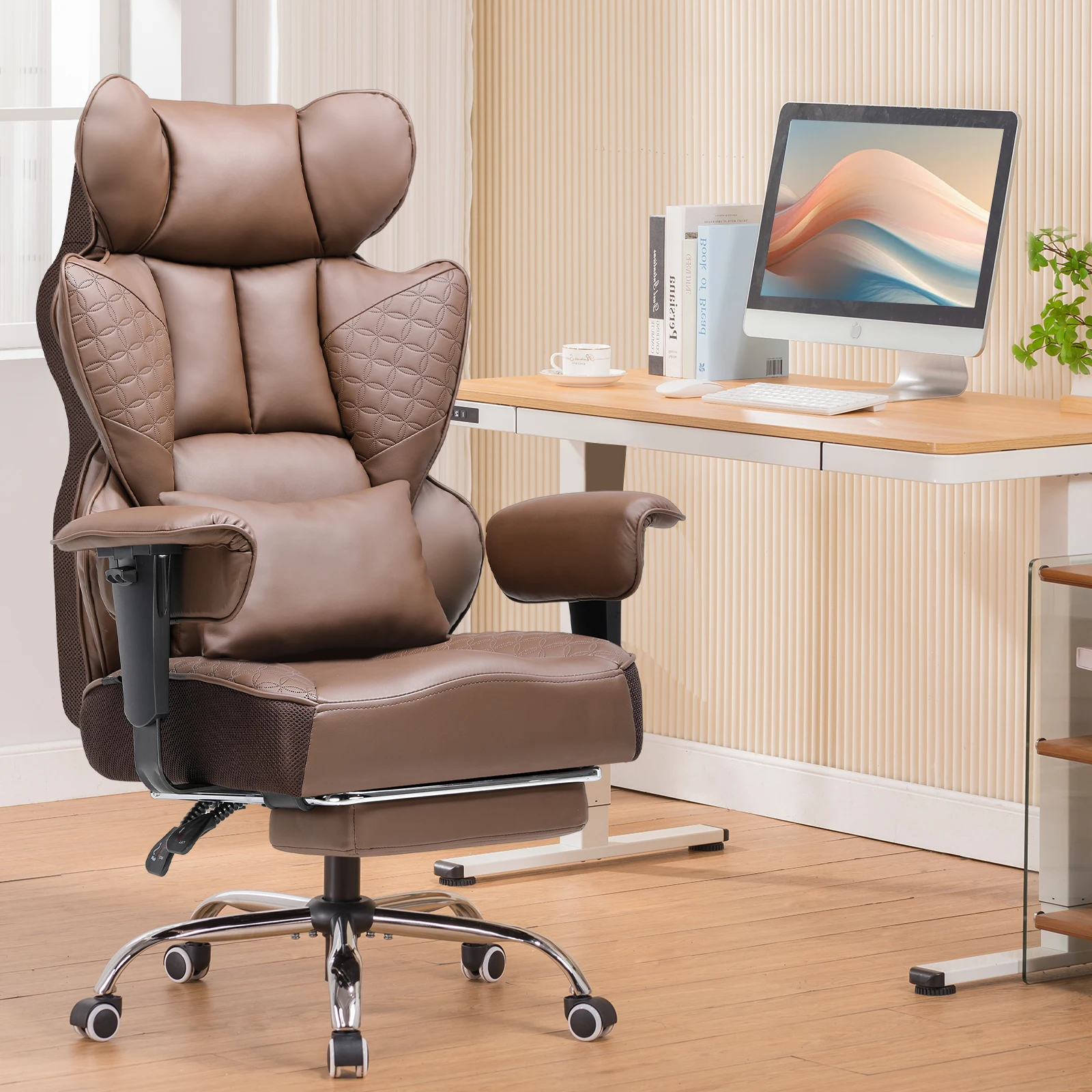 COMHOMA Gaming Chair, Ergonomische Bureaustoel, Bureaustoel met Verstelbare Armleuningen, Pocketvering Lendensteun Voor Grote en Lange Mensen, 150 KG, Brede Zitting