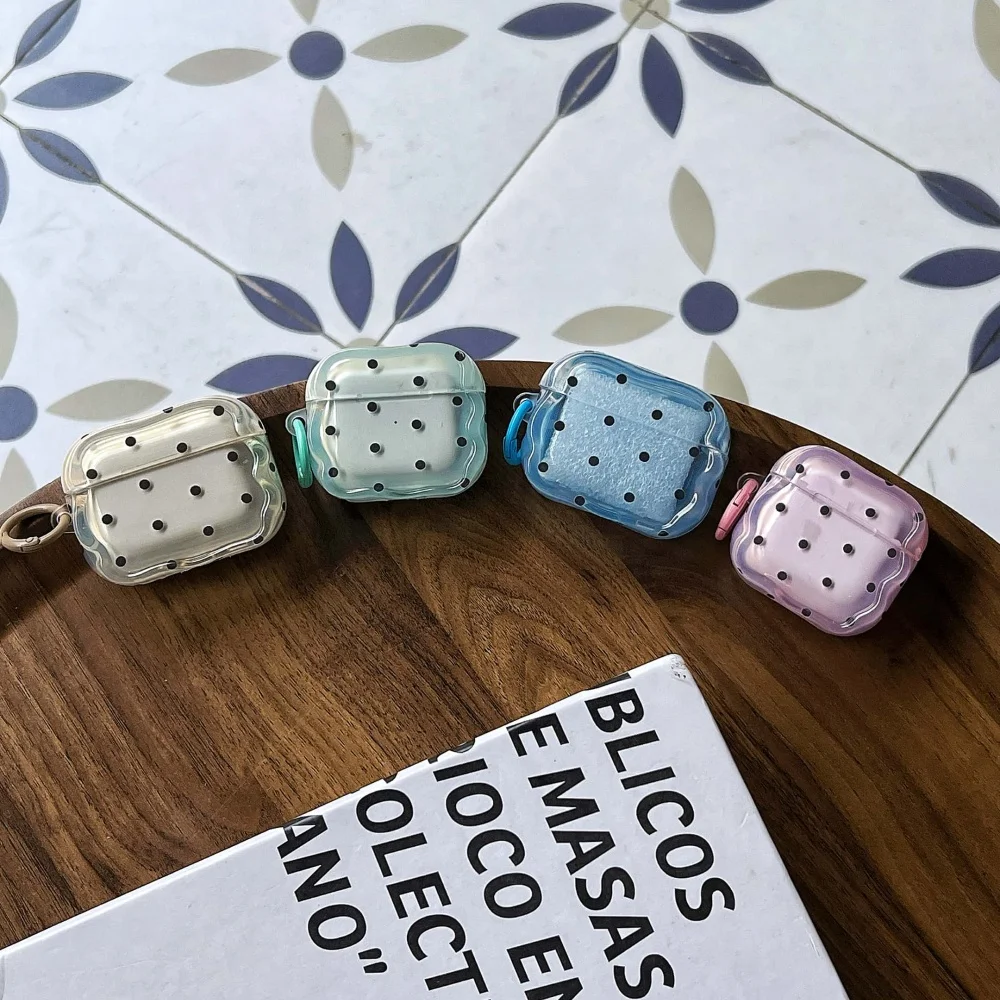 Simple solid color polka dot 4-color headphone protective case, suitable for AirPods 4/3/2 Pro/2/4,new INS style protective case