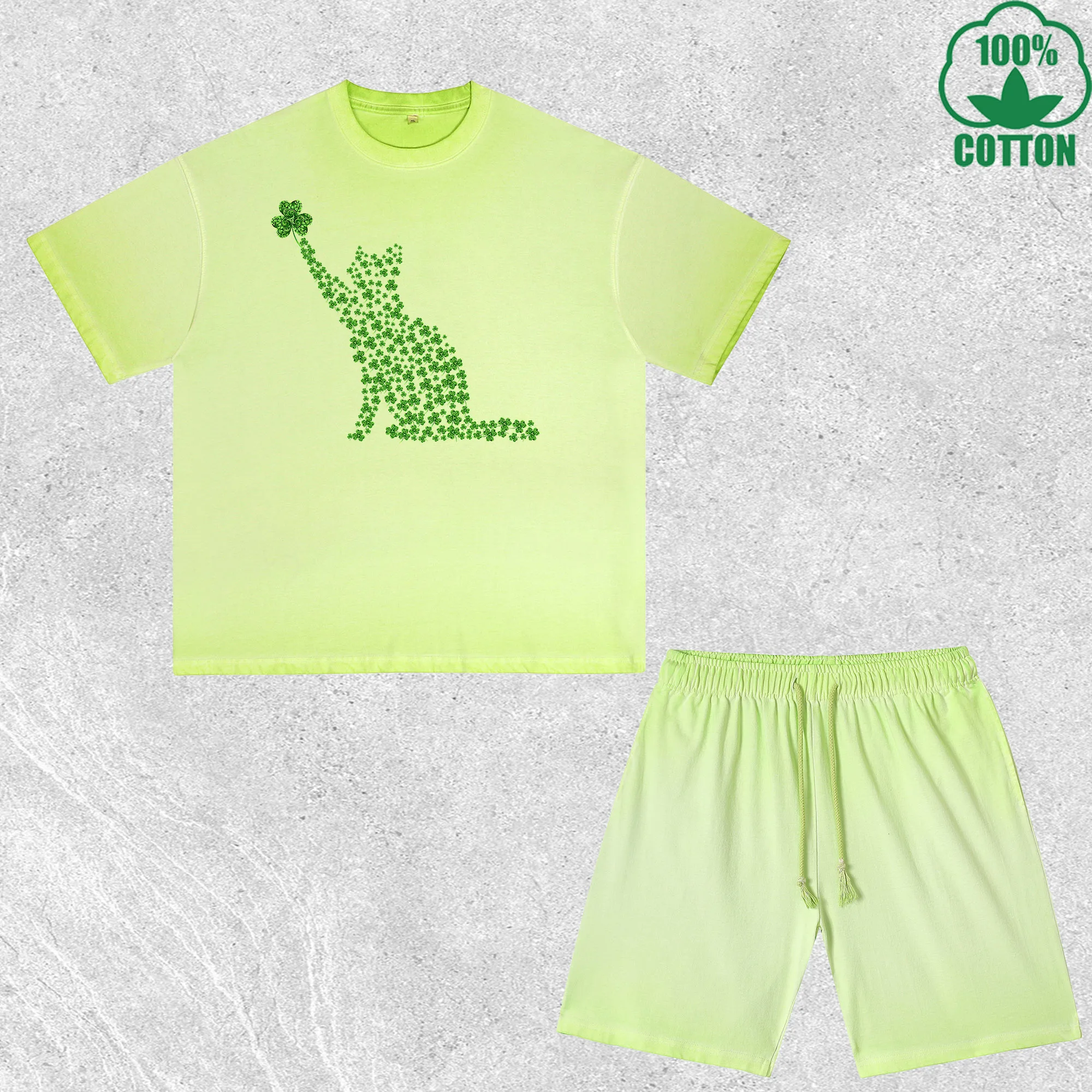 

Saint Patrick Cat Printed Dirty Wash T-Shirt Shorts Set Multicolor Combo Loose Trendy Fashionable 100%Cotton Short Value Pack