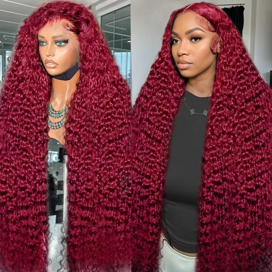 

250 Density Deep Wave 99J Burgundy 13x6 HD Lace Frontal Wigs Human Hair Brazilian Curly 30 40 Inch Red Color 13x4 Lace Front Wig