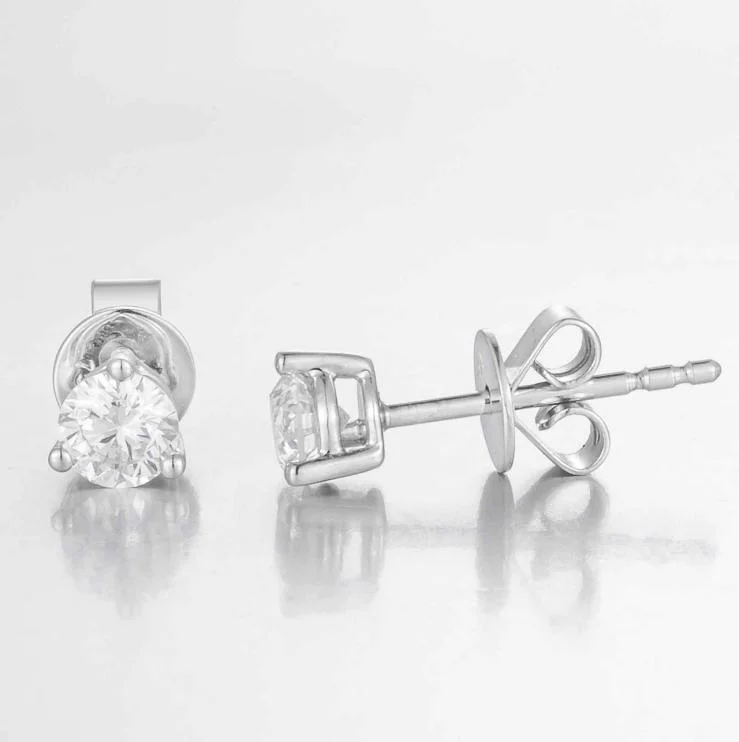 18K Gold 3‑Prong Stud Earrings Brilliant 0.87g 0.416ct-2pcs CVD Lab‑Grown Round‑Brilliant Cut Diamond, NGTC Certified
