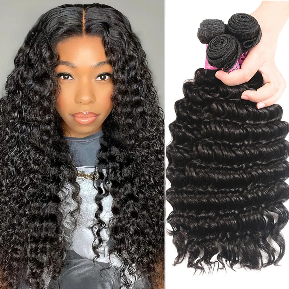 Unice Haar Diepe Golf Braziliaanse Haar Weefsel Bundels 3 Pcs Natuurlijke Kleur 100% Menselijk Haar Weven Remy Haarverlenging 12 -26 Inch - afbeelding 2