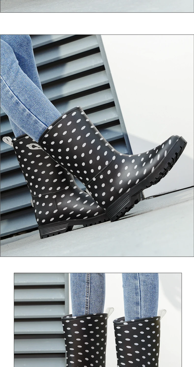 Damen-Regenstiefel mit Leopardenmuster, die bis zur Mitte der Wade reichen und rutschfest sind, einteilige, wasserdichte Gummistiefel aus PVC für den Außenbereich, Wasserschuhe zum Angeln, Regenstiefel für Gartenarbeiten, Wasserschuhe für den Garten. – Detail 10