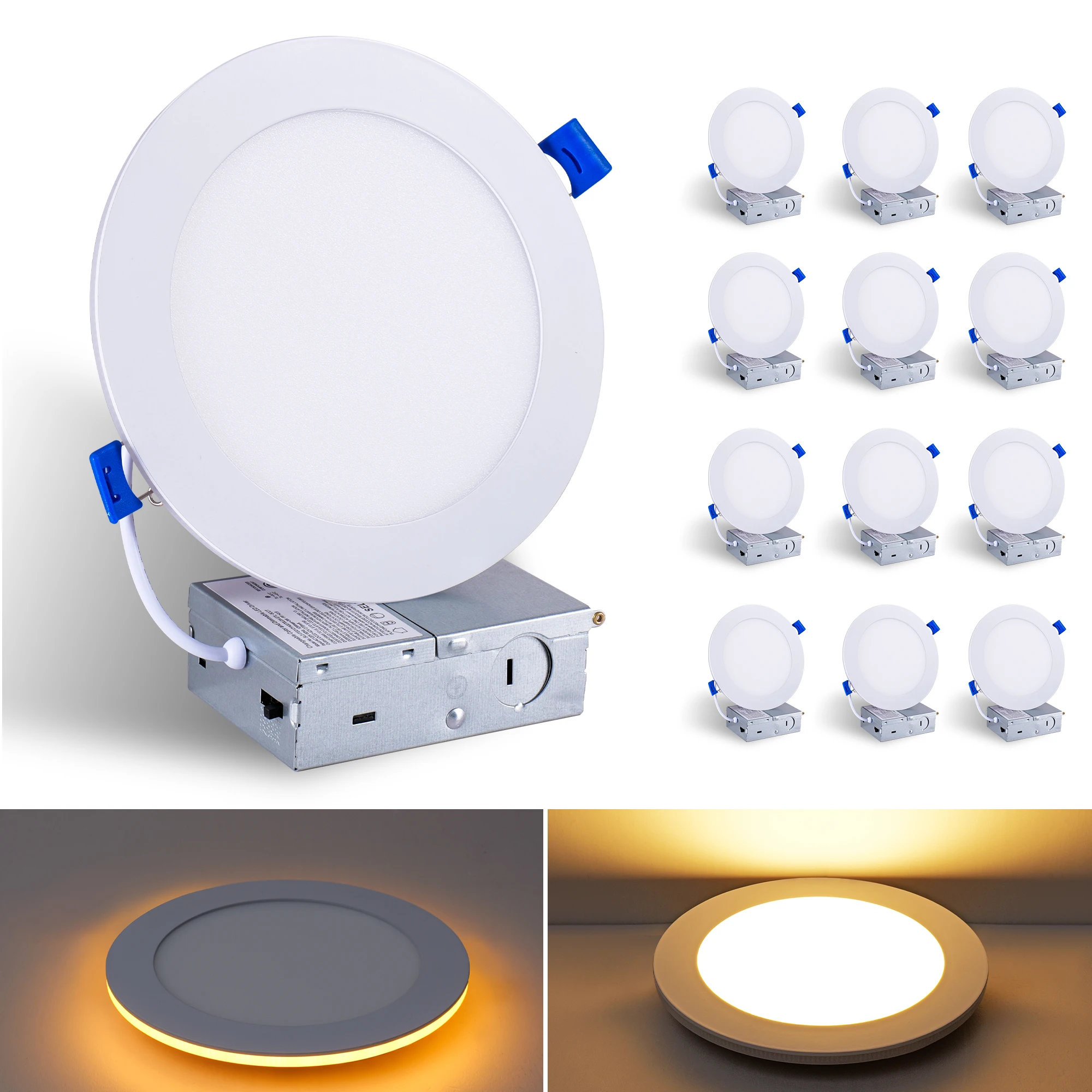 

12 Pack 6 Inch 5CCT LED Recessed Ceiling Light Panel Dimmable with Night Light