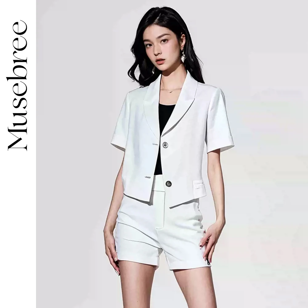 

Musebree Women's Slim Short Blazer Jacket Ladies White Office Lady Short Jackets Summer Tops Women Clothing