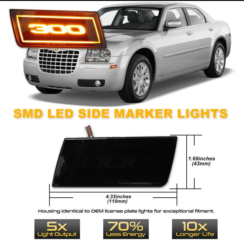 2 قطعة LED الجانب ماركر ضوء العنبر المصد الأمامي بدوره مصباح إشارة لكرايسلر 300 300C 05-10 LED أضواء القيادة/أضواء وقوف السيارات