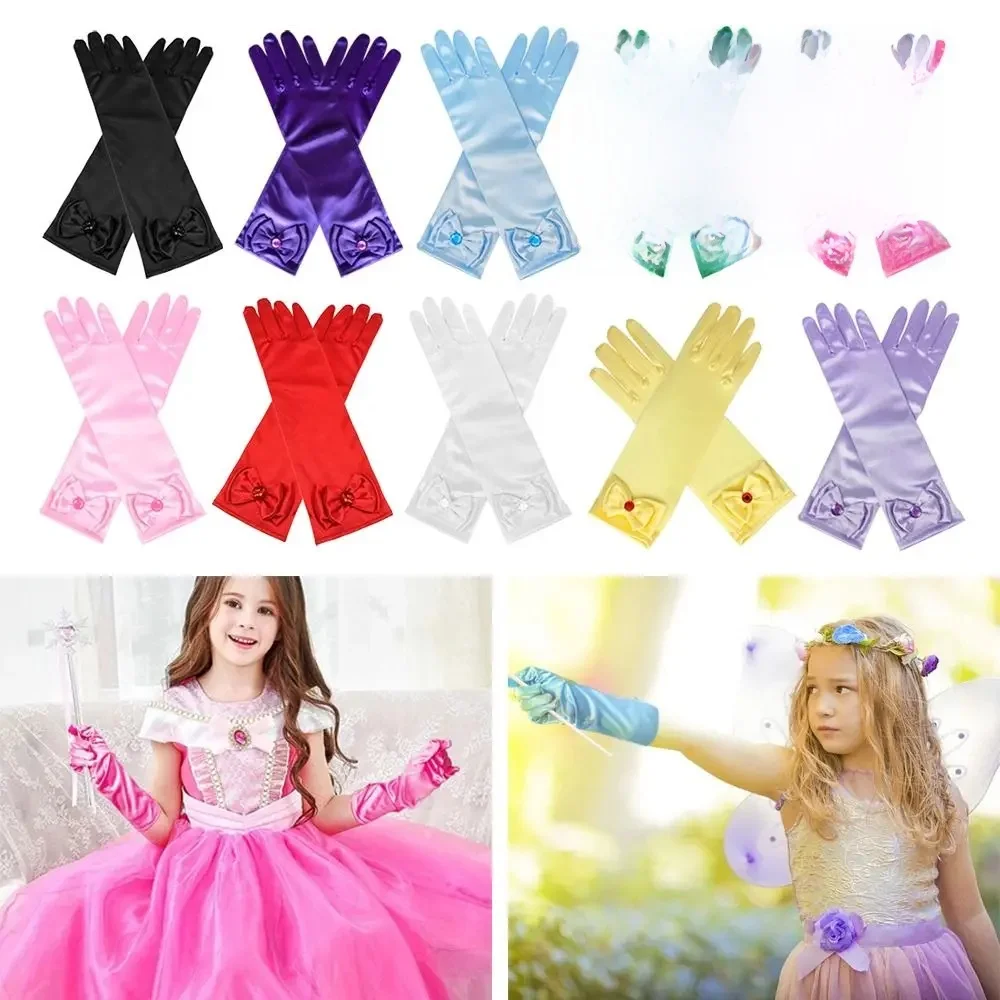 Gants Longs en Satin à Paillettes pour Enfant, Mitaines Solides à Doigts Complets, avec Nministériels d, pour Spectacle de brevde Princesse, Cadeaux d'Anniversaire