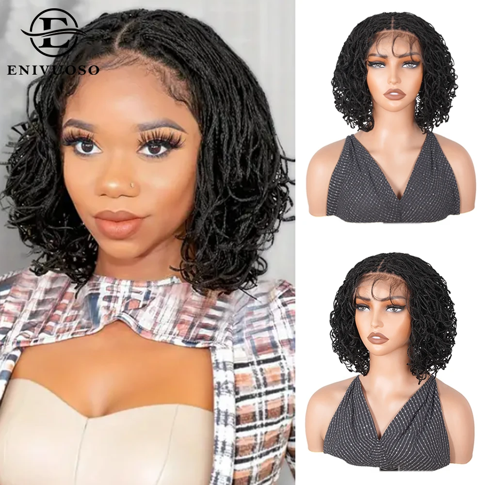 Double Full Lace Twist Box Braided Wigs for Black Women Short Curly Braided Bob Wig Synthetic Lace Front Wigs with Baby Hair