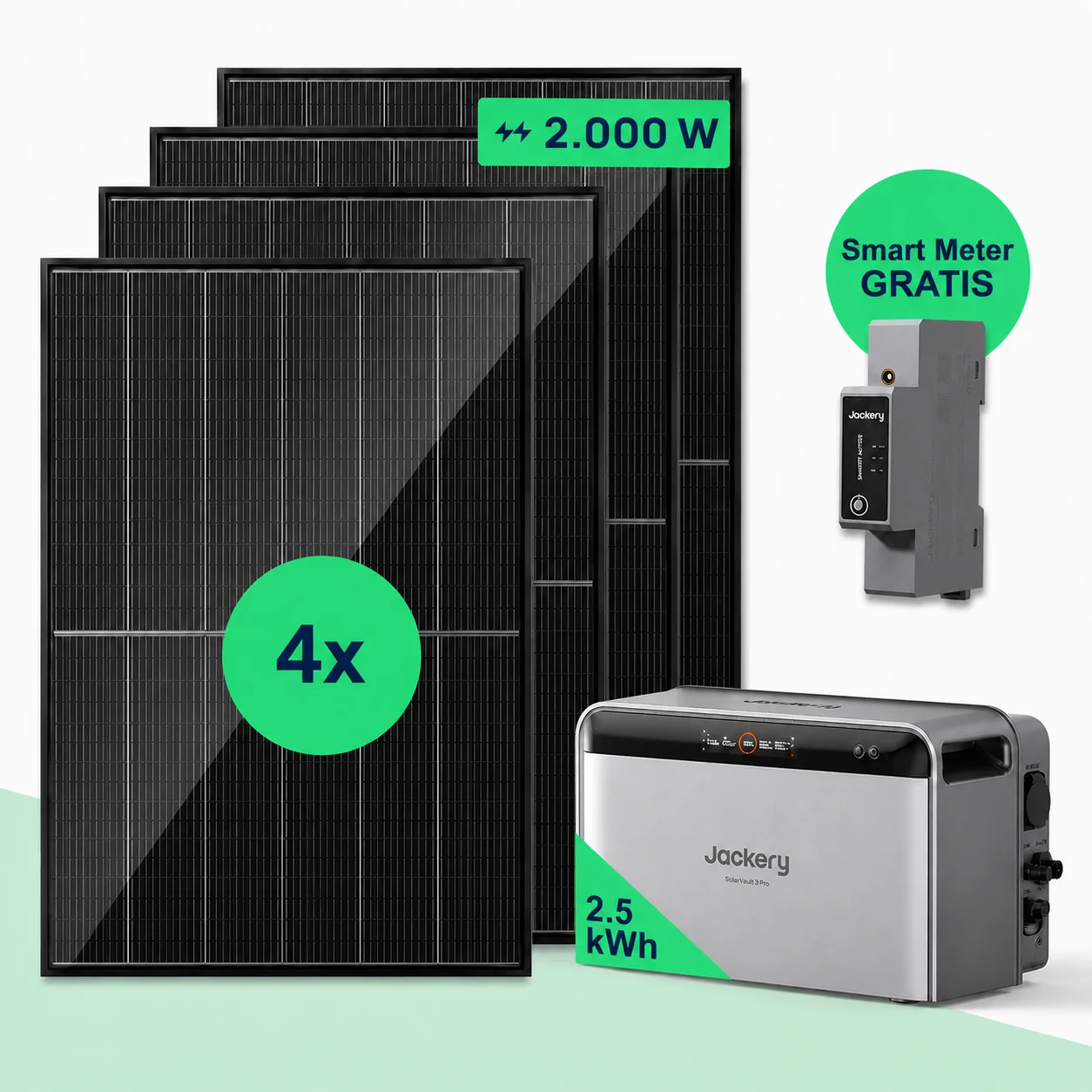 Jackery SolarVault 3 Pro Balkonkraftwerk mit Speicher 2520Wh, 4x500W Bifazial Full Black Solarmodule, Erweiterbarer Solarspeicher mit Notstromfunktion, 4000W PV-Eingang, Photovoltaik Solaranlage für