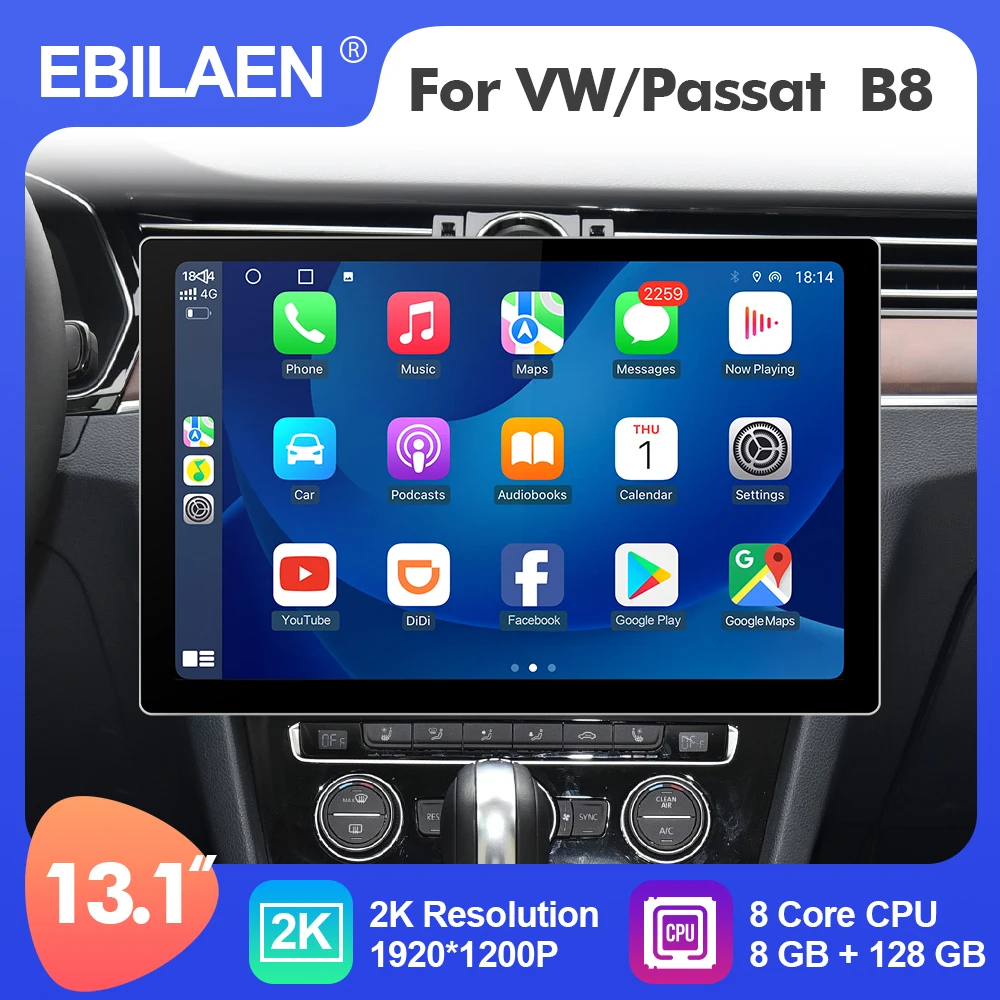 

EBILAEN Android 12 2K 13,1 дюймовый автомобильный мультимедийный стерео радиоплеер для VW/Volkswagen Passat B8 2015- GPS 8 Core Carplay 4G