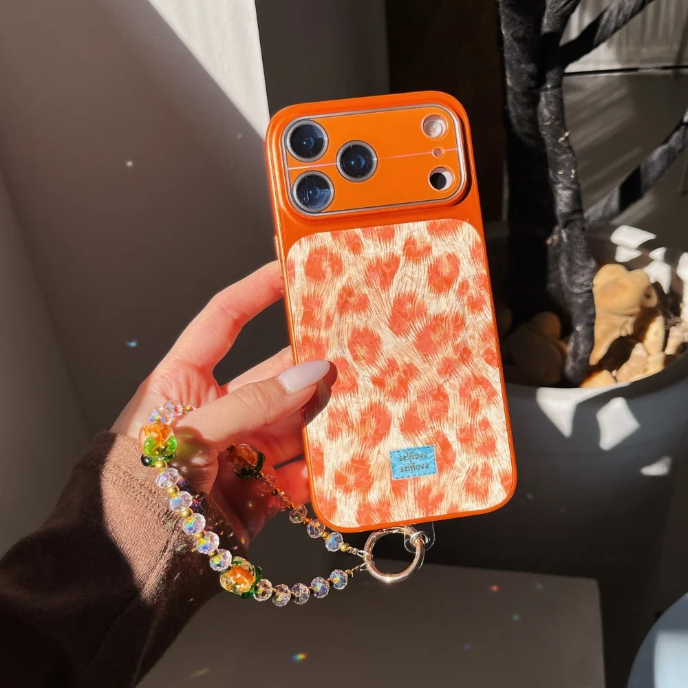 

Orange leopard print with magnetic phone case for iPhone 13/14/15/16/17 Pro Max, Fundans 17 Pro new shockproof protective case