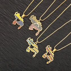 Nidin Hot Sale Venezuela Map Cubic Zirconia Charm Pendant Necklace 4 Styles For Women Men Copper Neck Jewelry Accessories Gifts