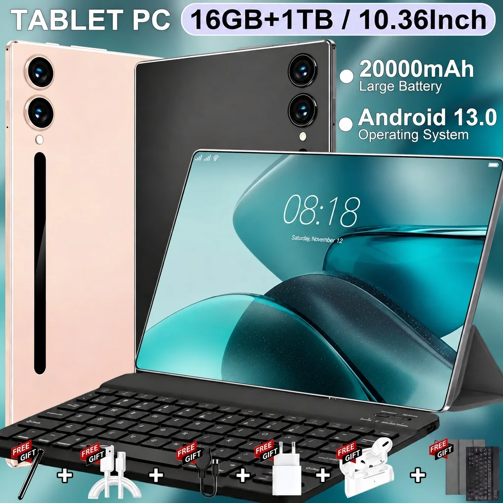 Tableta Android 2026, versión mundial, pantalla de 10.36 pulgadas, batería de 20000 mAh, almacenamiento de 16 GB + 1 TB, procesador de 14