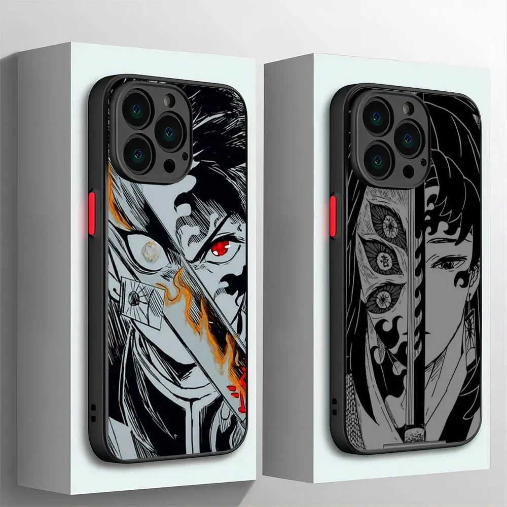 Coque de téléphone Anime Demon Slayer, étui arrière Transparent mat pour iPhone 15 14 13 12 11 Mini Pro Max X XR XSMax 7 8 Plus