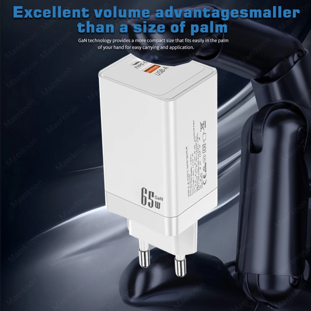 GaN 65W USB Charger Quick Charge3.0 Type C PD Phone Charger Adapter For iPhone 15 14 13 Samsung Xiaomi Realme USB C Wall Charger