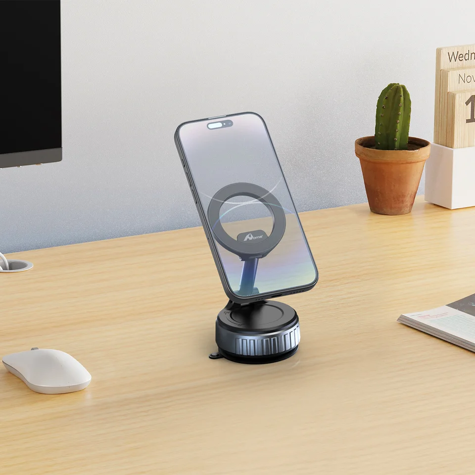 Soporte magnético para celular de coche con ventosa, ajustable 360° para tablero, diseño antideslizante y estable 2