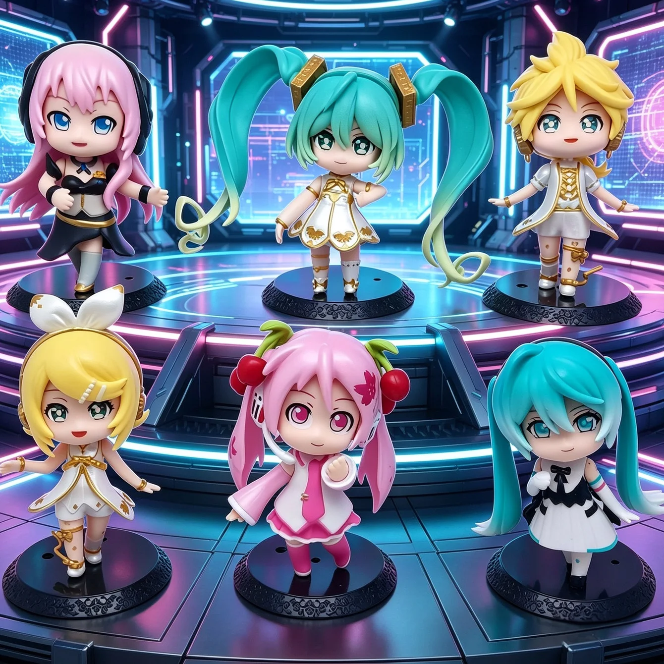 ボーカロイドフィギュアセット-6種類-–-初音ミク、桜ミク、鏡音リン＆レン、カイト、pvc製コレクタブルスタチュー