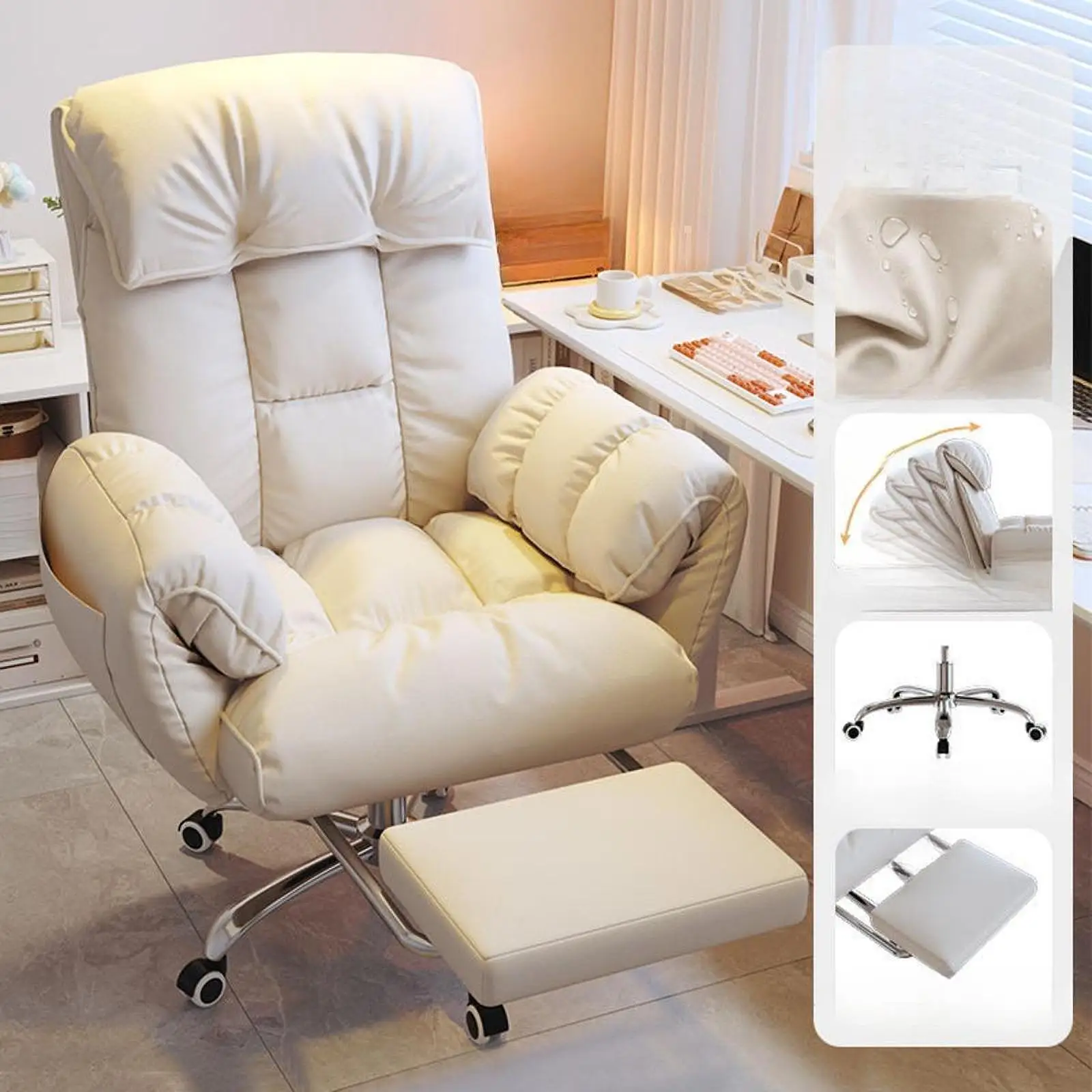 كرسي مكتب تنفيذي قابل للاستلقاء مع كرسي كمبيوتر مريح للساق لغرفة القراءة والشقة وغرفة المعيشة المنزلية والمكتب #6