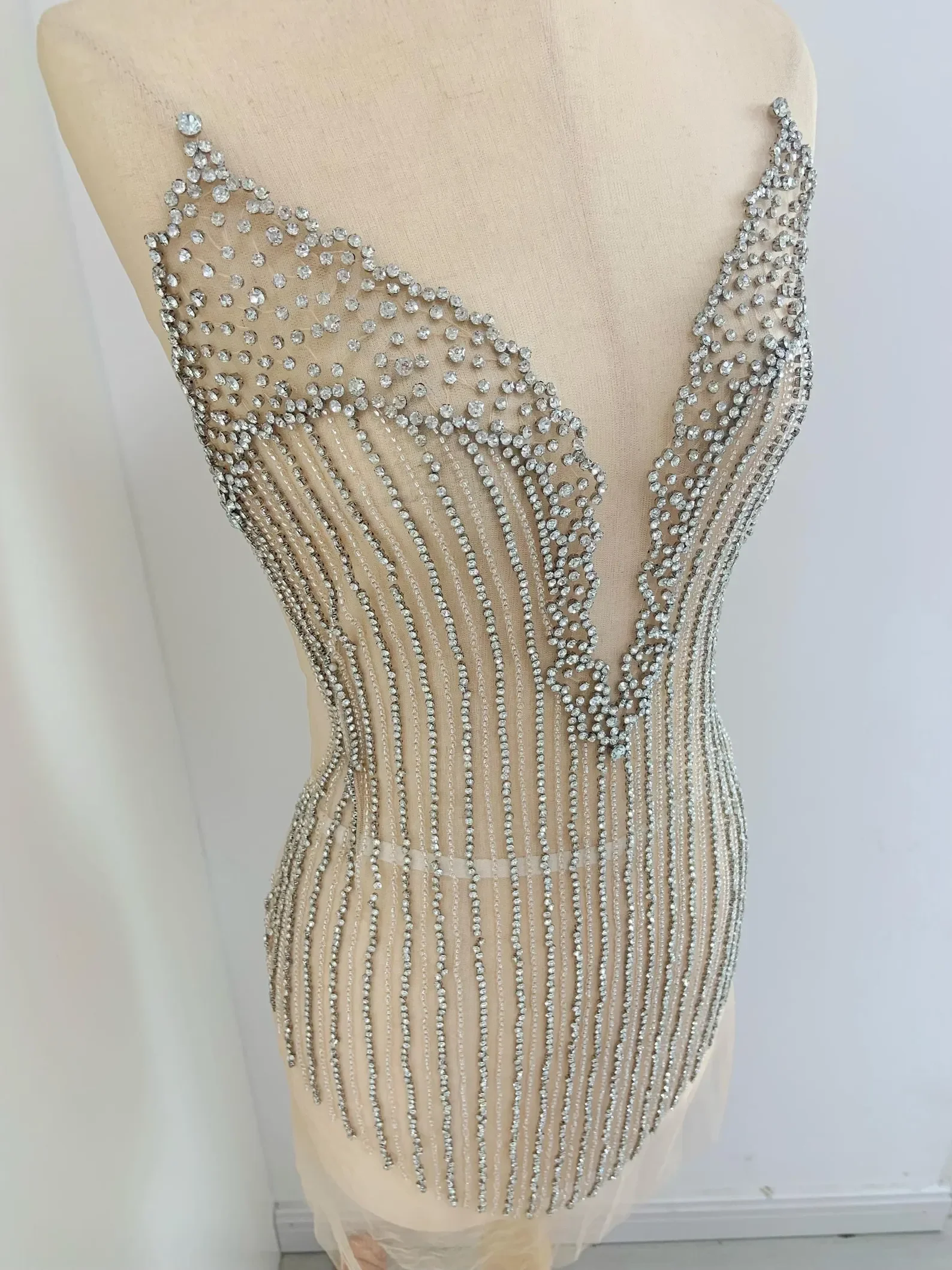 Toppa Applique con strass con scollo a V profondo per Couture, vestito, Costume, abito da ballo, Super scintillante