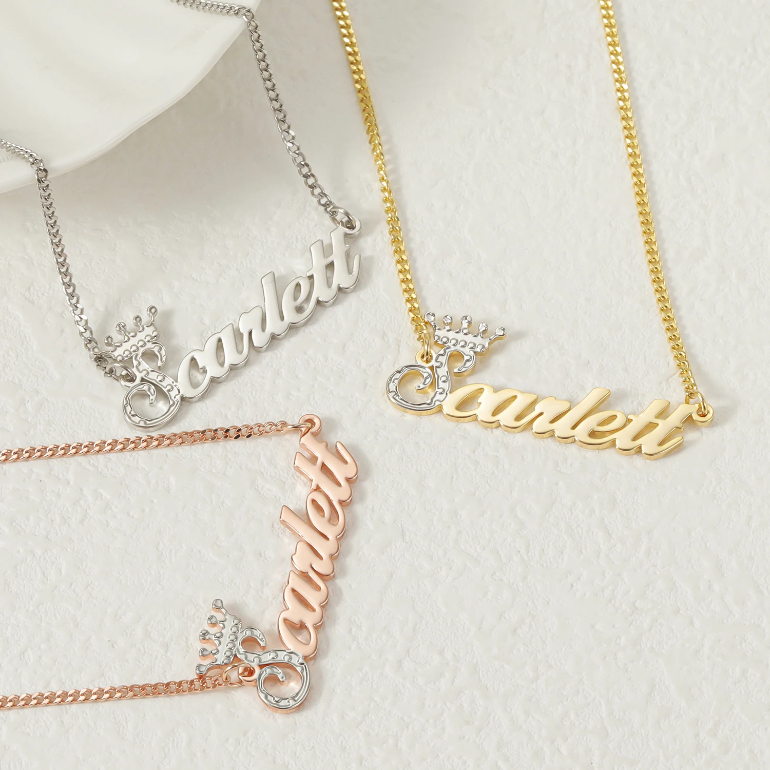 Custom Initial Crown Name Necklace Corroded Stainless Steel Horizontal Name Pendant Personalized Best Christmas Gift For Women