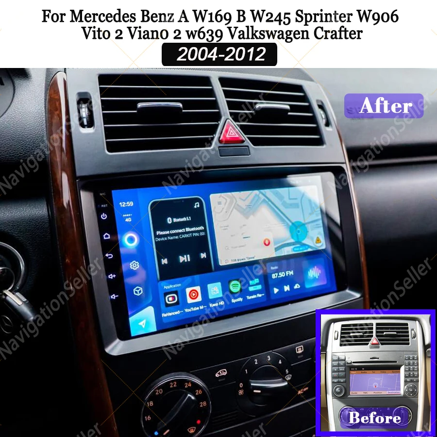 

Android Car Radio for Mercedes-benz B200 W169 W245 W639 A200 A150 Sprinter W906 Auto Stereo Multimedia Screen Player Head Unit