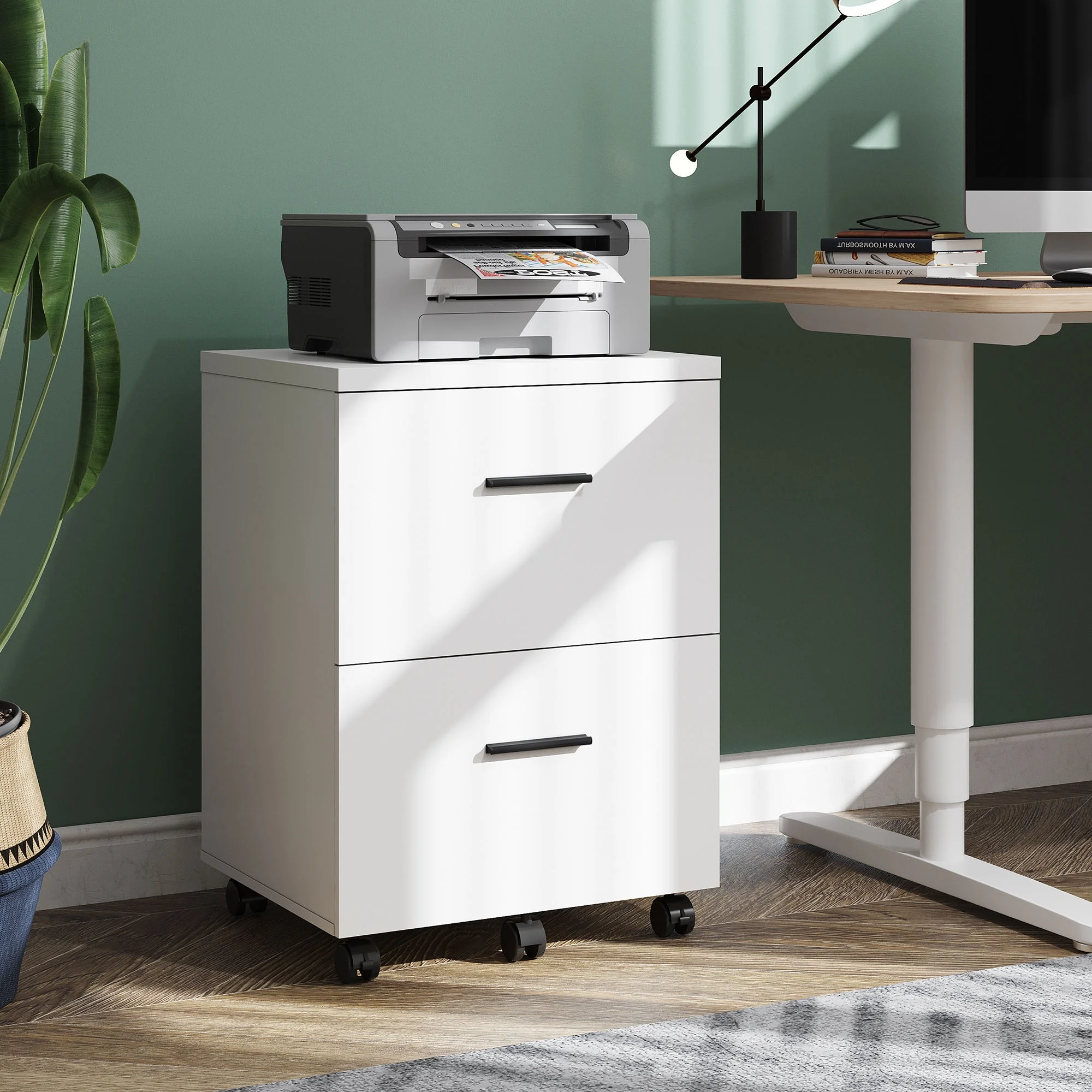 

GALAXHERO 2 Drawer Wood File Cabinet Vertical Filing Cabinet with Wheels for Home Office Fits A4 Letter Legal Size Files