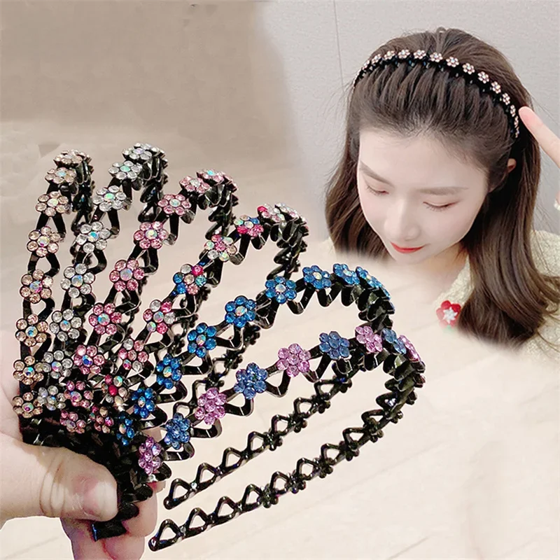 Mode fleur strass frange bandeau anti-dérapant élastique bandeaux cristal bande arc pour femmes fille cheveux accessoires chapeaux