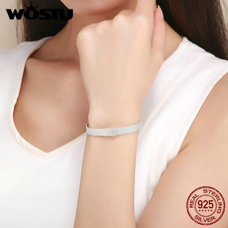 WOSTU Strand Bracelets 925 Sterling Silver Metropolitan Style Women Fashion Bracelets Jewelry Gift 17CM-20CM Summer Holiday Gift