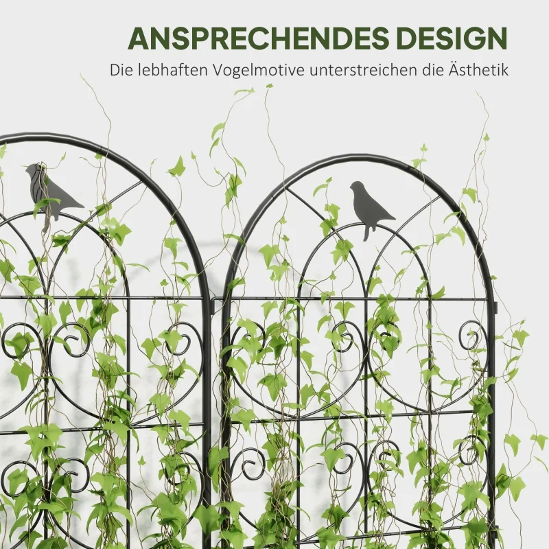 Lot de 2 grilles métalliques résistantes à la rouille, motif oiseau, 50x120 cm, noires, pour support de pot de plante, pour jardin intérieur, tomates et fleurs