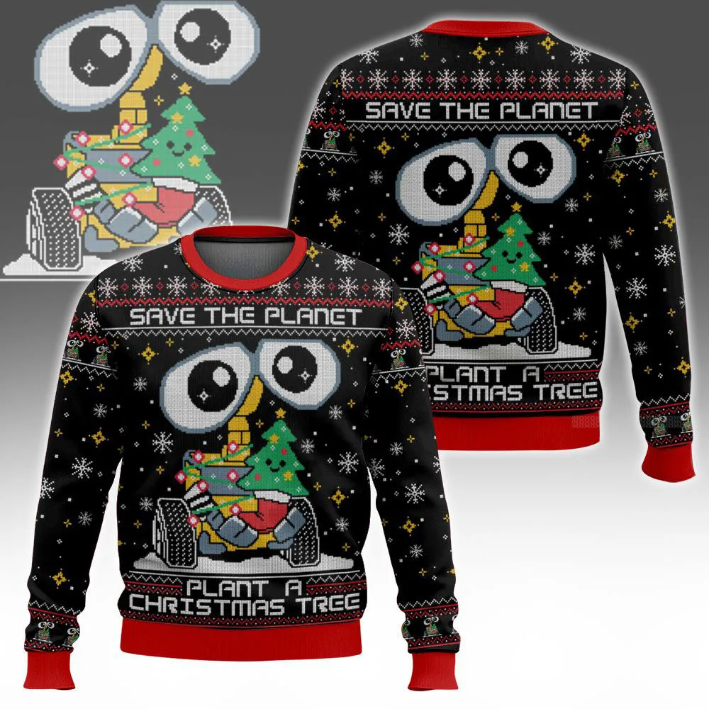 

Disney Wall-e Save The Planet Plant A Christmas Tree Ugly Christmas Sweater Funny Holiday Party Pullover for Xmas Gift 2026