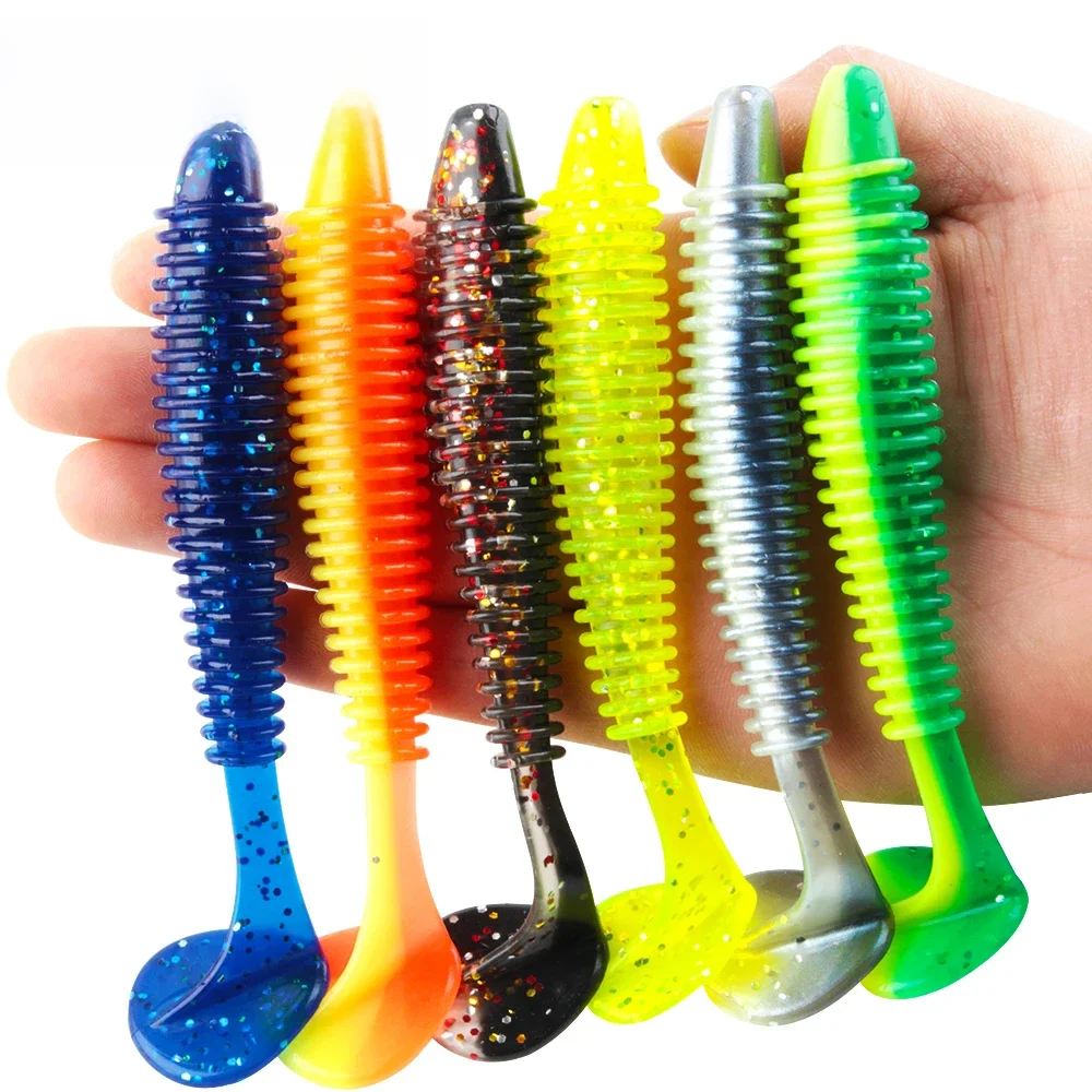 Spinpoler leurre souple côtelé ombres appât de pêche ver Paddle queue Wobbler Swimbait poisson pour pêche prédatoire perche brochet Zander 3pc