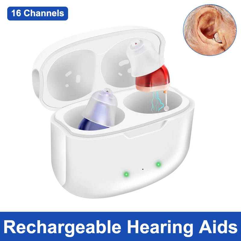 Hearing Aids For Deafness Elderly Mini Invisible Hearing Aids 16 Channels Rechargeable Sound Amplifier with Noise Cancelling