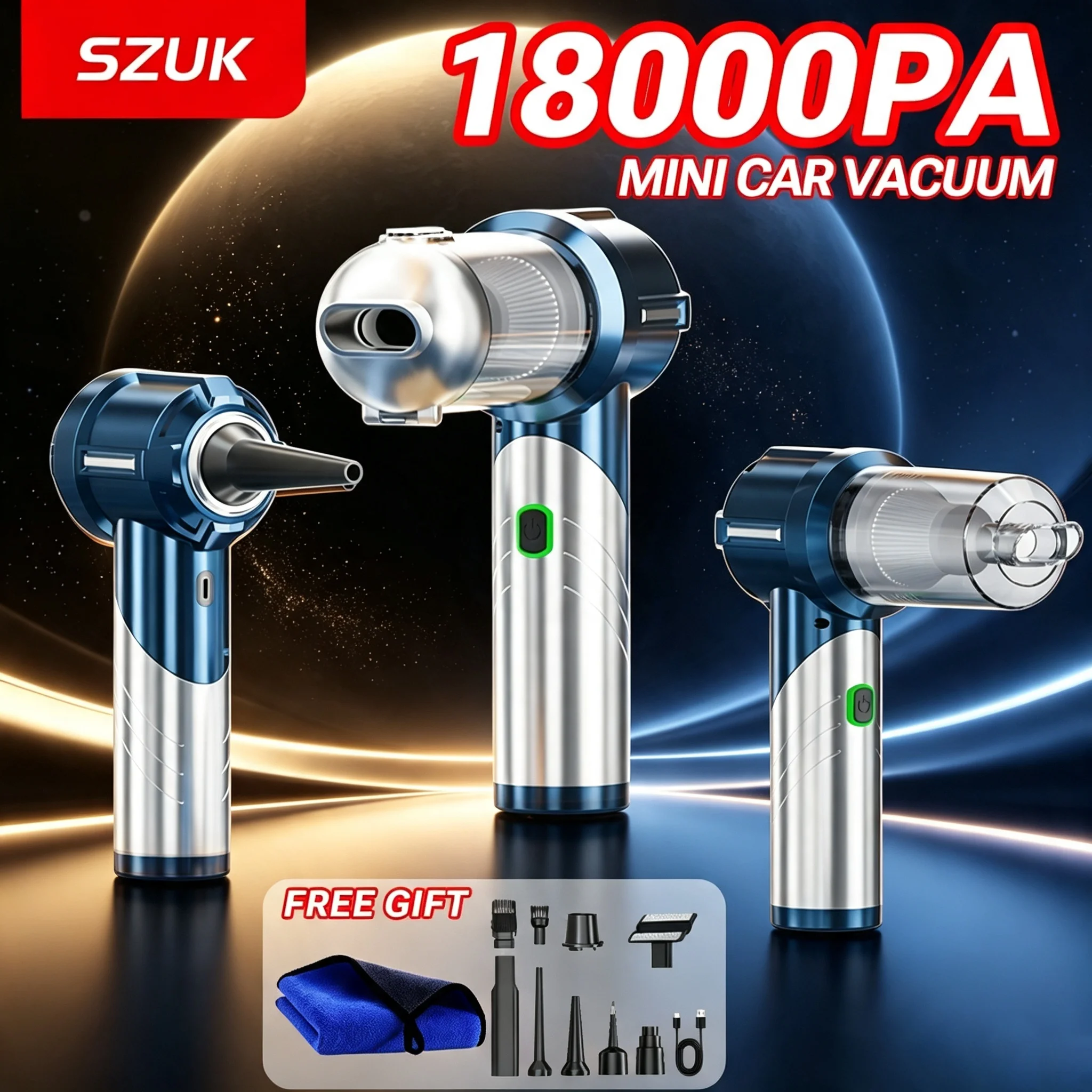 SZUK 18000PA Car Vacuum Cleaner Strong Suction Foldable Handheld Portable Cleaning Machine Powerful Wireless Mini Vacuum Cleaner