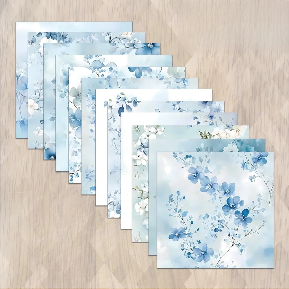 24 pièces, papier pour scrapbooking sur le thème floral bleu, format A5, journaux de bricolage, papier matériel, cartes de vœux, albums photos, artisanat, décoration